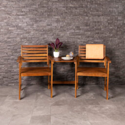 Charles Bentley Fsc Acacia Wooden Companion Seat With Parasol Hole Shelf - thumbnail 1