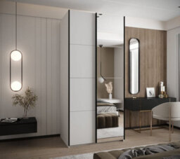 Arte Trosa Iii White Mirrored Sliding Door Wardrobe W1000mm H2450mm D640mm With Black Steel Handles