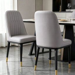 Grey Leather Dining Chairs, Metal Legs Kitchen Chairs For Home 2Pcs