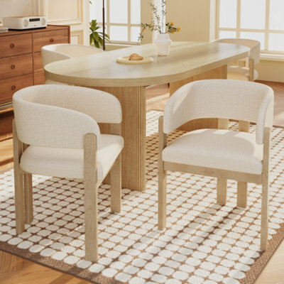 Btm Set Of 4 Solid Wood Dining Chairs, Boucle Upholstery, Natural, For Home And Café - image 1