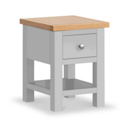 Farro Grey 36Cm Lamp Side Table With Drawer - Painted With Oak Top - Fully Assembled By Roseland Furniture