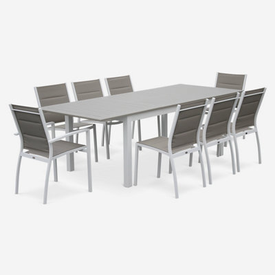 Sweeek - 8-Seater Extendable Aluminium Garden Table Set With Chairs White 244X100X75 Cm - Chicago 8 - image 1