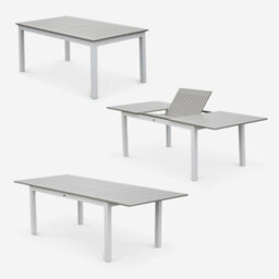 Sweeek - 8-Seater Extendable Aluminium Garden Table Set With Chairs White 244X100X75 Cm - Chicago 8 - thumbnail 3