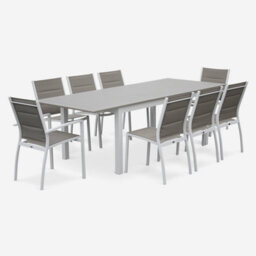 Sweeek - 8-Seater Extendable Aluminium Garden Table Set With Chairs White 244X100X75 Cm - Chicago 8 - thumbnail 1