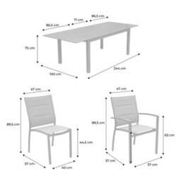 Sweeek - 8-Seater Extendable Aluminium Garden Table Set With Chairs White 244X100X75 Cm - Chicago 8 - thumbnail 7