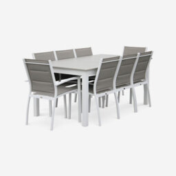 Sweeek - 8-Seater Extendable Aluminium Garden Table Set With Chairs White 244X100X75 Cm - Chicago 8 - thumbnail 2
