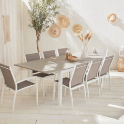 Sweeek - 8-Seater Extendable Aluminium Garden Table Set With Chairs White 244X100X75 Cm - Chicago 8 - thumbnail 6