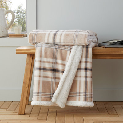 Catherine Lansfield Cosy Kelso Check 130X170 Cm Blanket Throw Natural - image 1