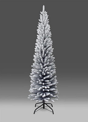 Shatchi Artificial Slim Christmas Pencil Tree With Pointed Tips And Metal Stand, Snow Flock, 8Ft - image 1