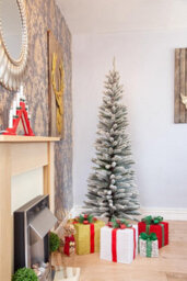 Shatchi Artificial Slim Christmas Pencil Tree With Pointed Tips And Metal Stand, Snow Flock, 8Ft - thumbnail 5