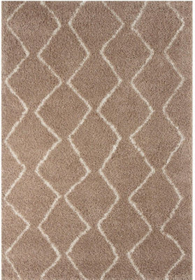 The Rugs Moroccan Shaggy Rugs And Runners Soft Fluffy Wavy Trellis Design High Pile Ivory And Grey Living Room Kitchen Hallway 800 - image 1