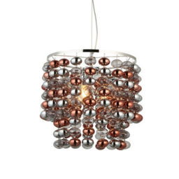 Luminosa Lighting Luminosa Esme Single Pendant Ceiling Lamp, Chrome Plated With Grey Tinted, Chrome, Copper Plated Glass