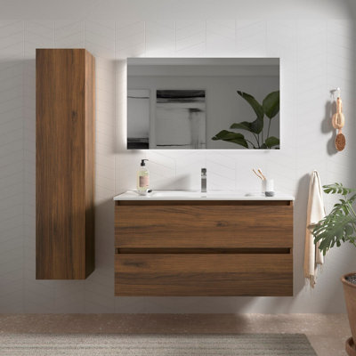 Cygnus bath Bequia Vanity Unit 100Cm Walnut Basin Ceramic - image 1