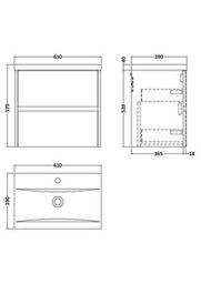 Nuie Havana Wall Hung 2-Drawer Unit & Mid-Edge Ceramic Basin, Modern Sink Vanity Unit In Midnight Blue With White Basin - thumbnail 7