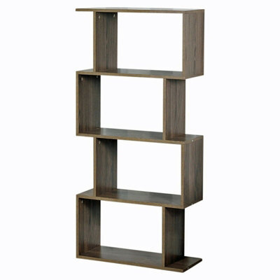 Urbn-Living Urbnliving Height 127.5Cm 4 Tier Wooden S-Shaped Bookcase Living Room Colour Oak Modern Display Shelves Storage Unit Divider - image 1