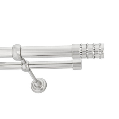 Toolty Double Metal Curtain Pole 25/19mm With Finials Rod Classic Brackets Roseti 175Cm Inox