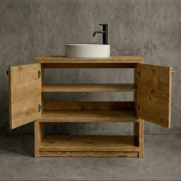Off The Grain Wooden Bathroom Vanity Unit With Drawer - Freestanding Wood Storage Cabinet 800mm - thumbnail 3