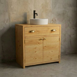 Off The Grain Wooden Bathroom Vanity Unit With Drawer - Freestanding Wood Storage Cabinet 800mm - thumbnail 1