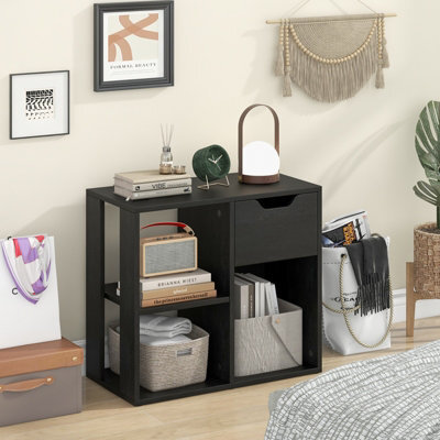 Costway 3-Cube Bookcase Wooden Side Table Floor Standing Bookshelf W/ Drawer - image 1
