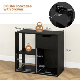 Costway 3-Cube Bookcase Wooden Side Table Floor Standing Bookshelf W/ Drawer - thumbnail 3