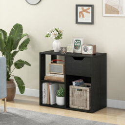 Costway 3-Cube Bookcase Wooden Side Table Floor Standing Bookshelf W/ Drawer - thumbnail 4