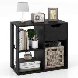 Costway 3-Cube Bookcase Wooden Side Table Floor Standing Bookshelf W/ Drawer - thumbnail 2