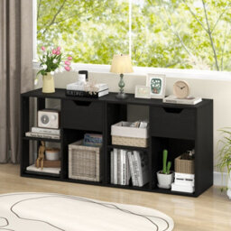 Costway 3-Cube Bookcase Wooden Side Table Floor Standing Bookshelf W/ Drawer - thumbnail 5
