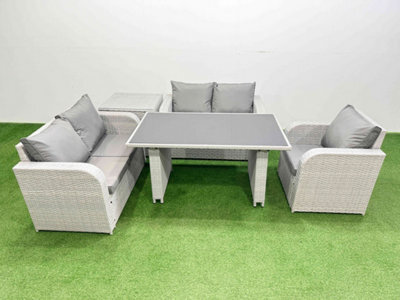 Fimous Rattan Sofa Outdoor Furniture With Dining Table,side Table,love Sofa Patio Furniture Light Grey 5 Seater - image 1