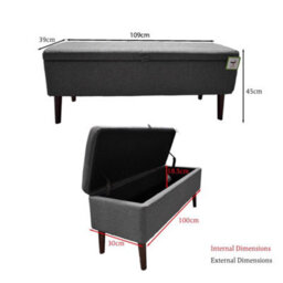 Fwstyle Harper Grey Upholstered Lift Up Ottoman Storage Bench (H) 45 (W) 109 (D) 39Cm - thumbnail 9