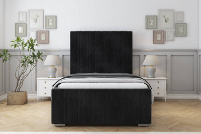 "Sloomy Radcliffe Black Naples Bed Frame With Mattress With 50"" Upholstered Headboard 4'6 Double" - image 1