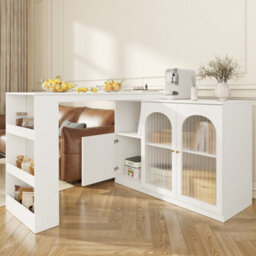 Btm 360 Rotating Bar Cabinet 120X40X97Cm, White, Modern Storage Table With Glass Door, For Dining Or Living Room