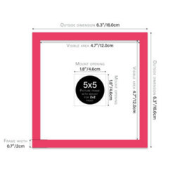 "5X5"" Bright Pink Picture Frame - 5X5"" Square Frame With 2X2"" Mount For 5X5""/2X2"" Pictures Art Deco Style Room Decor, 1 Pack" - thumbnail 2
