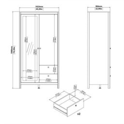 Wyld Haus Gossmere Matt Black Wardrobe, 2 Doors 2 Drawers, Mirrored Panel, 1990X1023X584 mm - thumbnail 9