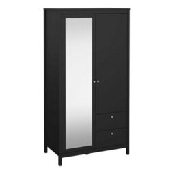 Wyld Haus Gossmere Matt Black Wardrobe, 2 Doors 2 Drawers, Mirrored Panel, 1990X1023X584 mm - thumbnail 2