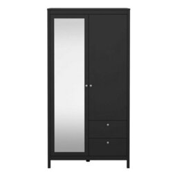 Wyld Haus Gossmere Matt Black Wardrobe, 2 Doors 2 Drawers, Mirrored Panel, 1990X1023X584 mm - thumbnail 3