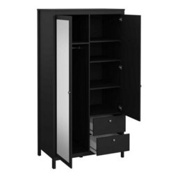 Wyld Haus Gossmere Matt Black Wardrobe, 2 Doors 2 Drawers, Mirrored Panel, 1990X1023X584 mm - thumbnail 6