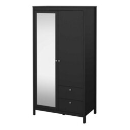 Wyld Haus Gossmere Matt Black Wardrobe, 2 Doors 2 Drawers, Mirrored Panel, 1990X1023X584 mm - thumbnail 4