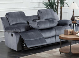 Manual Recliner Sofa In Grey Chenille Fabric 3 Seater Sofa