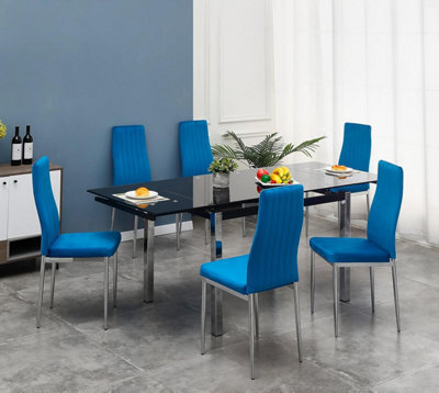 Furnizone UK Grande 6-8 Seater Extending Dining Table And 6 Monza Blue Velvet Chairs - image 1