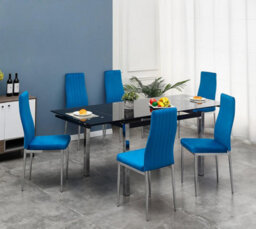 Furnizone UK Grande 6-8 Seater Extending Dining Table And 6 Monza Blue Velvet Chairs - thumbnail 1
