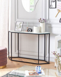 Beliani Console Table Perrin Tempered Glass Marble/ Black - thumbnail 2
