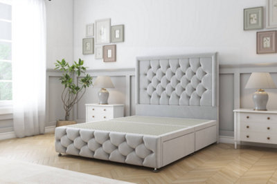 "Sloomy Vienna Silver Plush Divan Bed No Drawers-54"" Floor Standing Headboard & 12"" Footboard 2'6 Small Single" - image 1