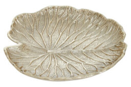 Orsina Luxurious Small Gold Finish Lotus Leaf Plate With Sculptural Detailing, Stylish Decorative Plate - thumbnail 3