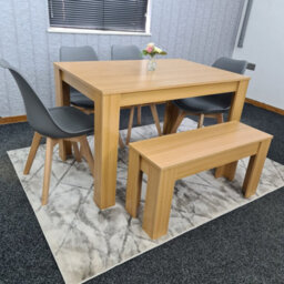 Kosy Koala Oak Effect Dining Table Set With 4 Grey Plastic Chairs And Bench Dining Room Furniture - thumbnail 8