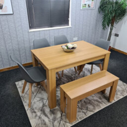 Kosy Koala Oak Effect Dining Table Set With 4 Grey Plastic Chairs And Bench Dining Room Furniture - thumbnail 4