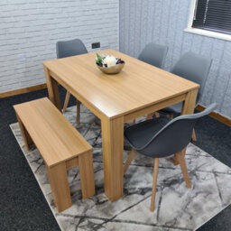Kosy Koala Oak Effect Dining Table Set With 4 Grey Plastic Chairs And Bench Dining Room Furniture - thumbnail 7