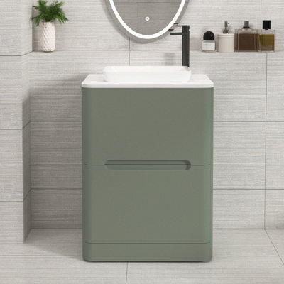 Royal Bathrooms Venice 600mm Sage Green Freestanding Bathroom Countertop Vanity Unit 2 Drawer With Qubix Basin - image 1