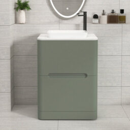 Royal Bathrooms Venice 600mm Sage Green Freestanding Bathroom Countertop Vanity Unit 2 Drawer With Qubix Basin - thumbnail 1