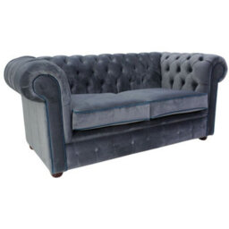 Chesterfield 2 Seater Sofa Malta Grey Blue Piping Velvet Fabric In Classic Style - thumbnail 4
