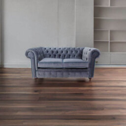 Chesterfield 2 Seater Sofa Malta Grey Blue Piping Velvet Fabric In Classic Style - thumbnail 3